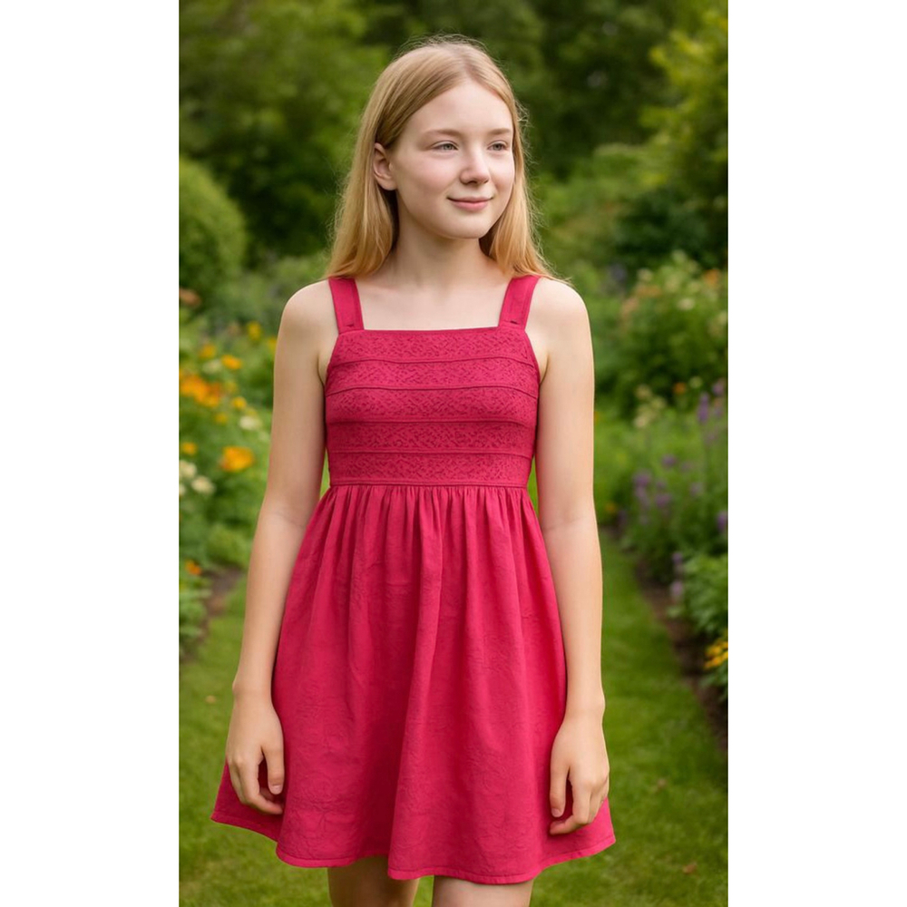 Bloome Girl's Dress Size 16 Hot Pink Babydoll Garden Girl Cottagecore Peasant